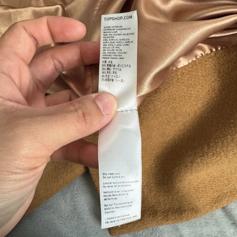 Topshop Women's Camel Brown Longline Open Front Winter Overcoat Jacket Size US 4